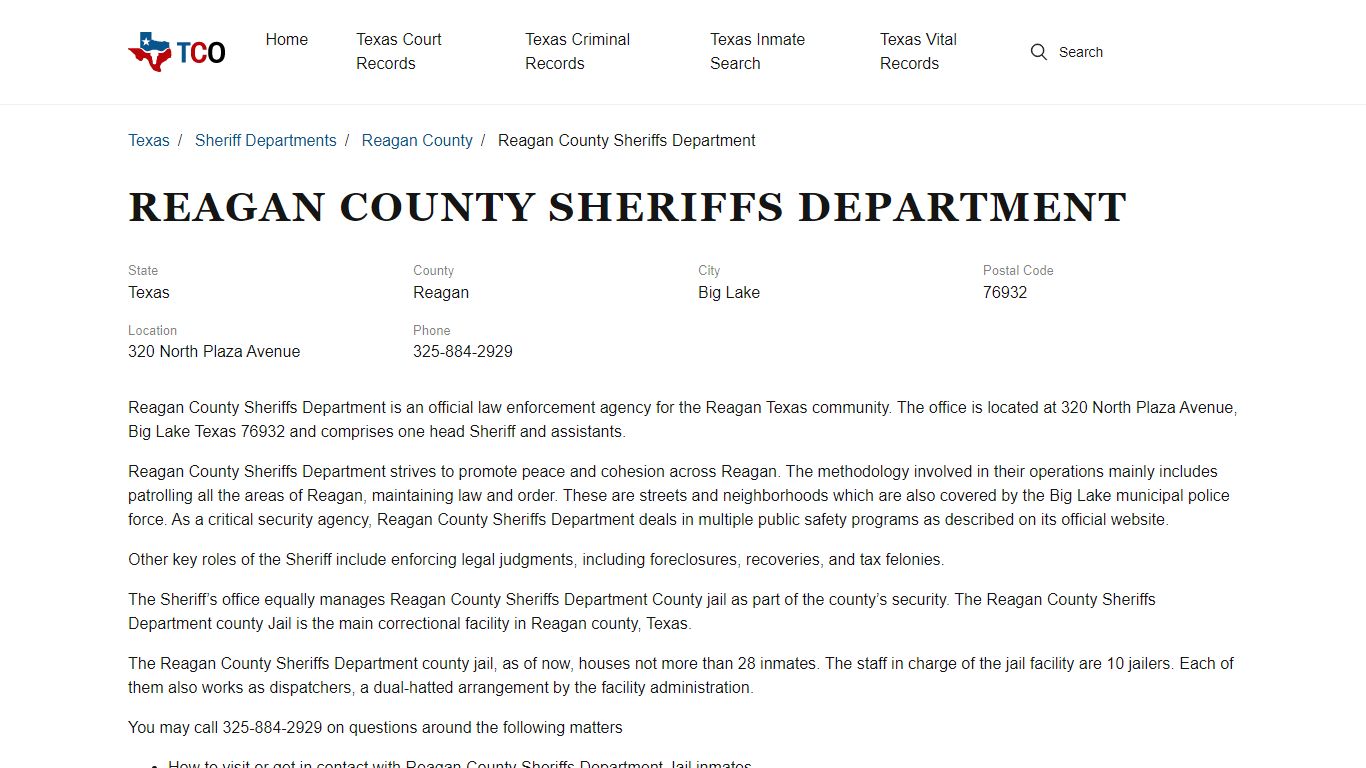 Reagan County Sheriffs Department - txcountyoffices.org